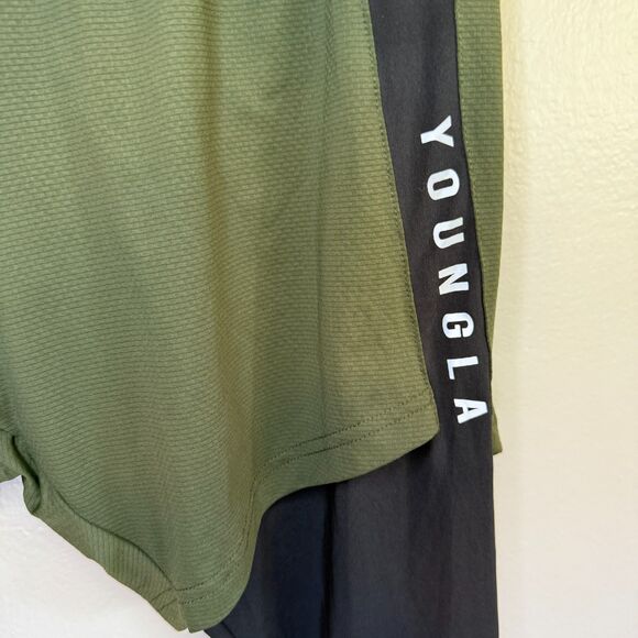 YoungLA 2-in-1 Shorts with Leggings Gym Running Training Pants Olive Black Small - Picture 4 of 7